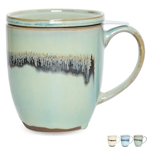 Reactive Tea Infuser Mug with Lid, 16 oz, Turquoise Green