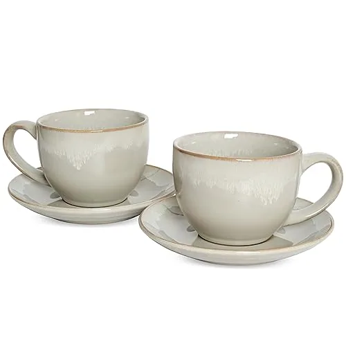Reactive Cappuccino Cups & Saucers, 9 oz, Set of 2, Grey Waterdrop