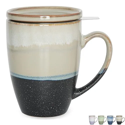 Reactive Tea Infuser Mug with Lid, 13.5 oz, Grey