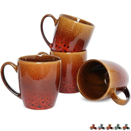 Reactive Big-Handle Mugs, 17 oz, Set of 4, Orange & Red