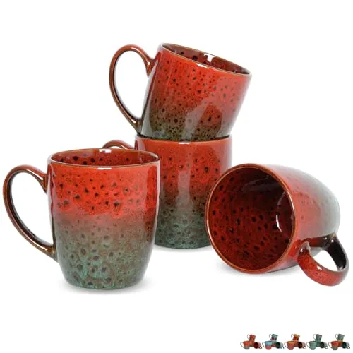 Reactive Big-Handle Mugs, 17 oz, Set of 4, Red & Green