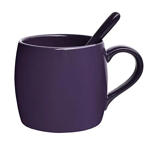 Glossy Coffee Mug with Spoon, 14 oz, Purple