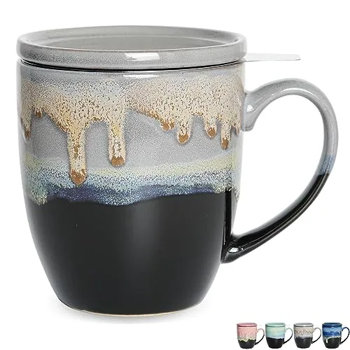 Reactive Tea Infuser Mug with Lid, 16 oz, Grey