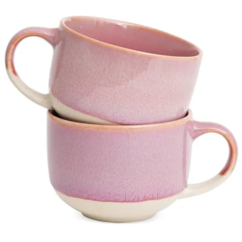 Reactive Big-Handle Mugs, 16 oz, Set of 2, Pink