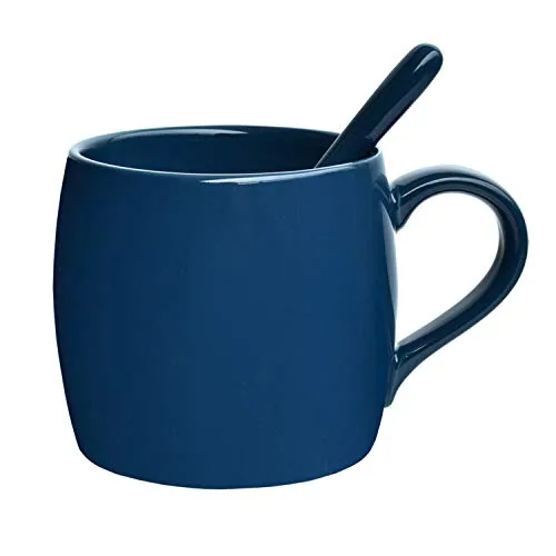 Glossy Coffee Mug with Spoon, 14 oz, Blue
