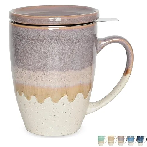 Reactive Tea Infuser Mug with Lid, 13.5 oz, Purple