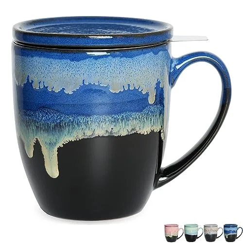 Reactive Tea Infuser Mug with Lid, 16 oz, Blue