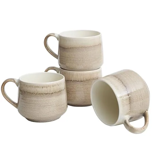 Reactive Big-Handle Mugs, 18 oz, Set of 4, Brown Grey