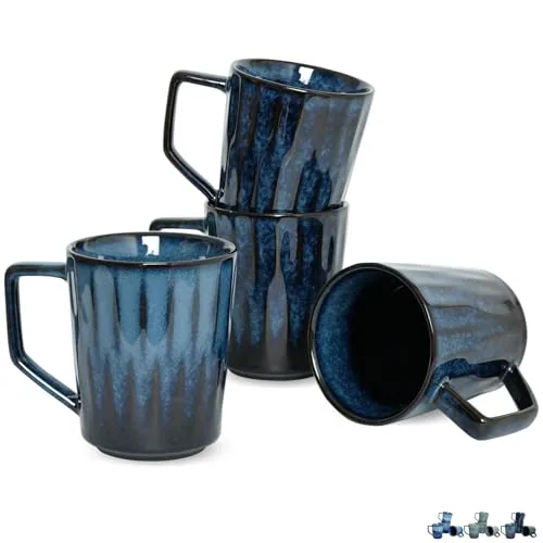 Reactive Big-Handle Mugs, 15 oz, Set of 4, Grey Blue