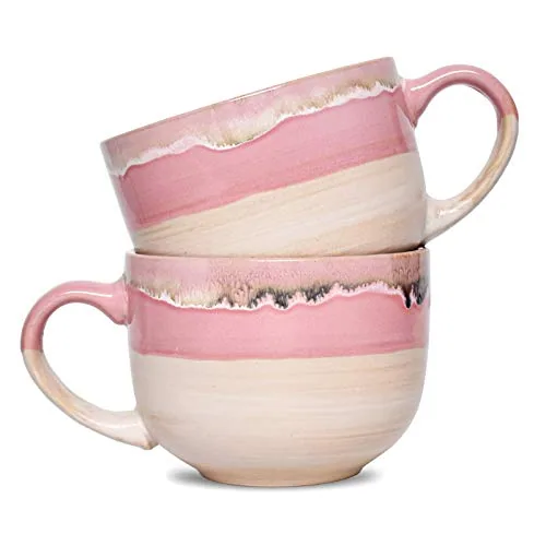 Latte Mugs, 16 oz, Set of 2, Pink