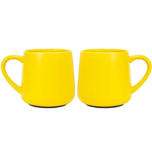 Glossy Coffee Mugs, 18 oz, Set of 2, Yellow