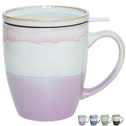 Reactive Tea Infuser Mug with Lid, 16 oz, Purple, tea infuser mugs