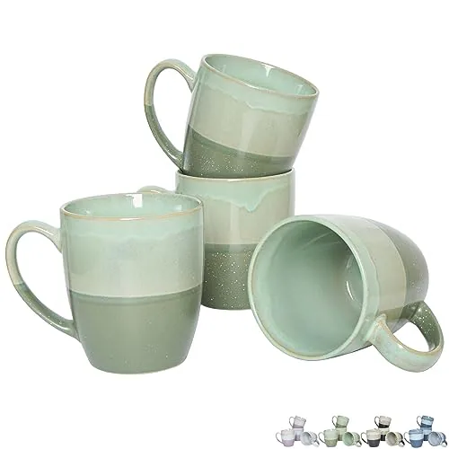 Reactive Big-Handle Mugs, 17 oz, Set of 4, Green
