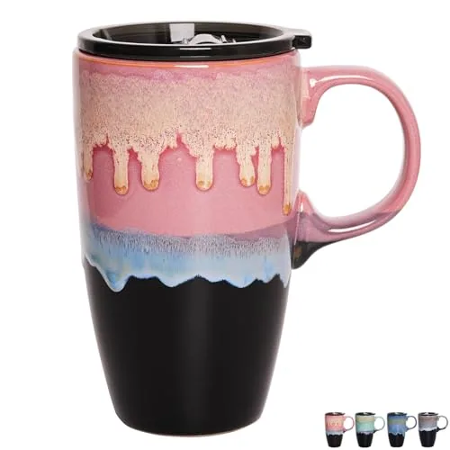 Reactive Travel Mug with Handle, 18 oz, Pink