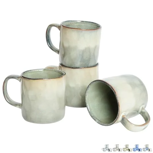 Reactive Big-Handle Mugs, 14 oz, Set of 4, Green
