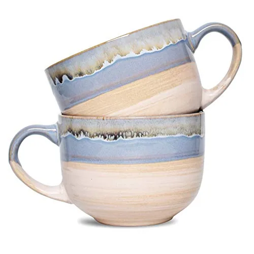 Latte Mugs, 16 oz, Set of 2, Blue