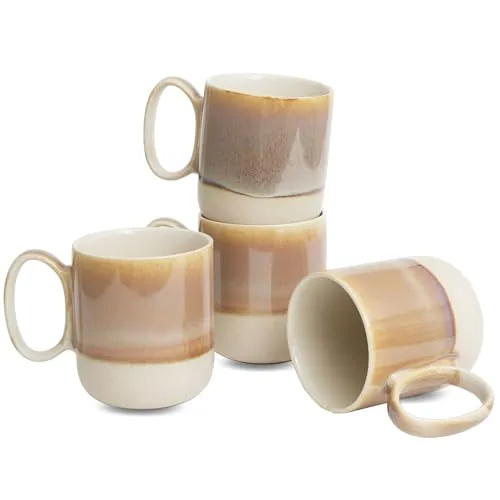 Reactive Big-Handle Mugs, 15 oz, Set of 4, Brown
