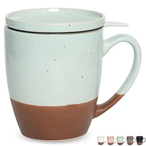 Tea Infuser Mug with Lid, 16 oz, Mint Blue