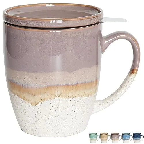 Reactive Tea Infuser Mug with Lid, 16 oz, Purple