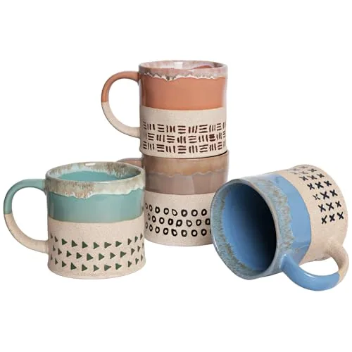 Reactive Big-Handle Mugs, 19 oz, Set of 4, Multicolour