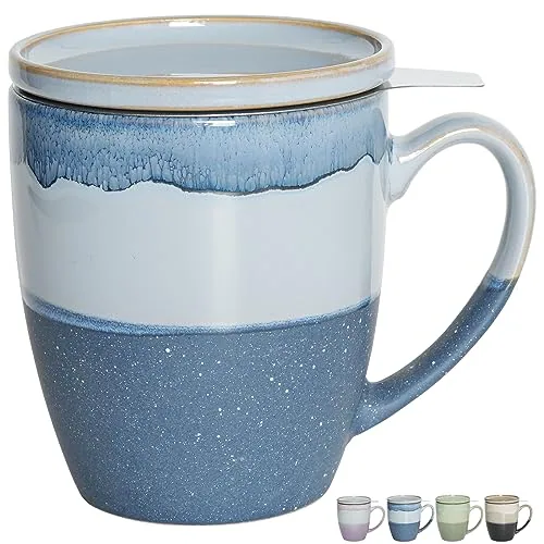 Reactive Tea Infuser Mug with Lid, 16 oz, Blue