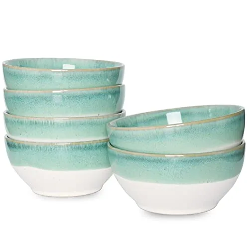 Reactive Dessert Bowls, 16 oz, Set of 6, Turquoise Green