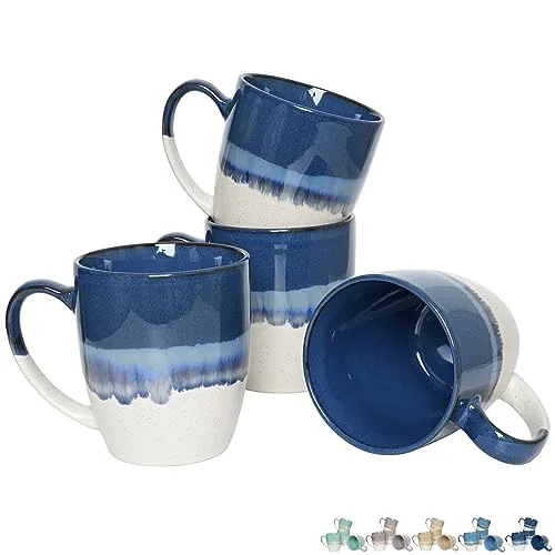 Reactive Big-Handle Mugs, 17 oz, Set of 4, Deep Blue