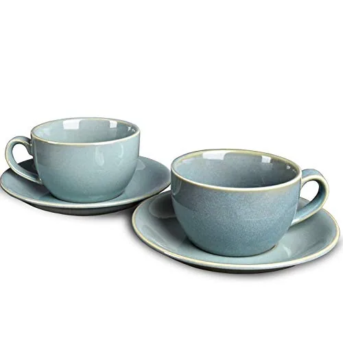 Reactive Cappuccino Cups & Saucers, 8.5 oz, Set of 2, Sage Green