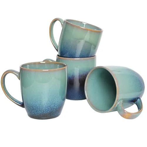 Reactive Big-Handle Mugs, 17 oz, Set of 4, Pale Green