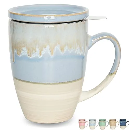 Reactive Tea Infuser Mug with Lid, 13.5 oz, Light Blue