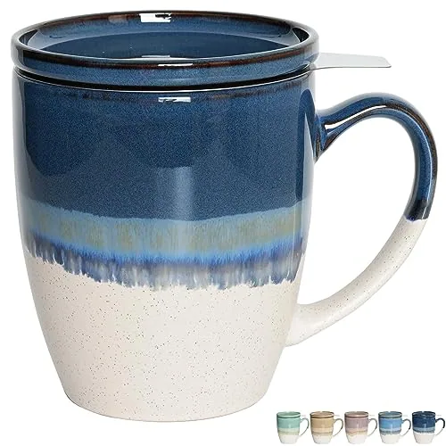 Reactive Tea Infuser Mug with Lid, 16 oz, Deep Blue