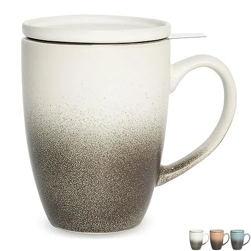 Matte Tea Infuser Mug with Lid, 13.5 oz, Gradient Grey