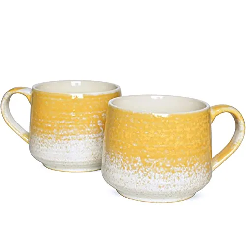 Wide Latte Mugs, 18 oz, Set of 2, Yellow