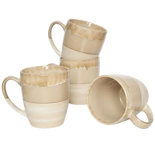 Reactive Big-Handle Mugs, 17 oz, Set of 4, Brown Grey