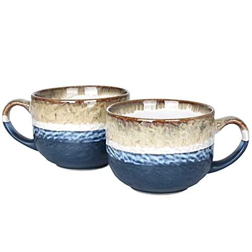 Reactive Latte Mugs, 16 oz, Set of 2, Deep Blue